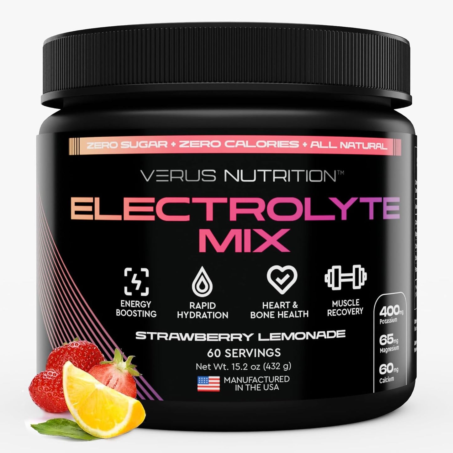 Sugar-Free Electrolyte Powder - Zero Calorie Hydration Mix for Fasting, Keto, and Vegan Diets | Natural Ingredients, 60 Servings