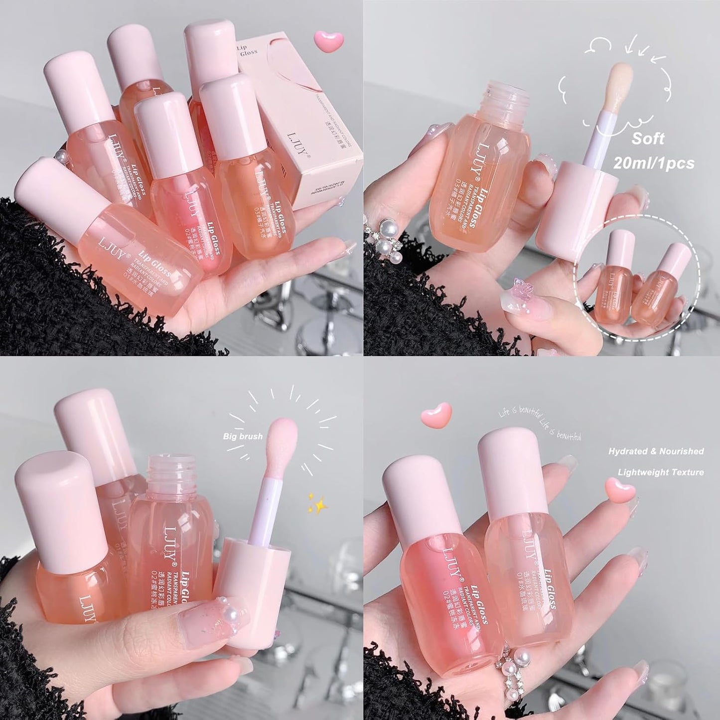 3-Piece Mint Flavor Hydrating Lip Oil Set - Glossy and Moisturizing Transparent Lip Primer for Women and Girls