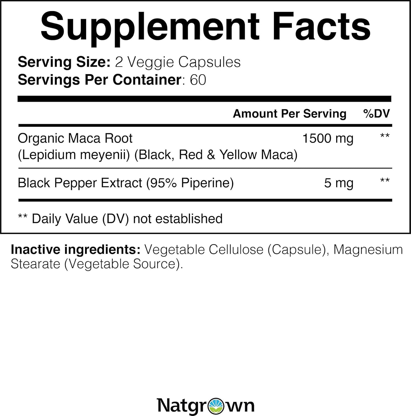 Organic Gelatinized Maca Root Powder Capsules - Black, Red & Yellow - 1500 Mg per Serving - Non-GMO, Gluten-Free, Vegan - 120 Count