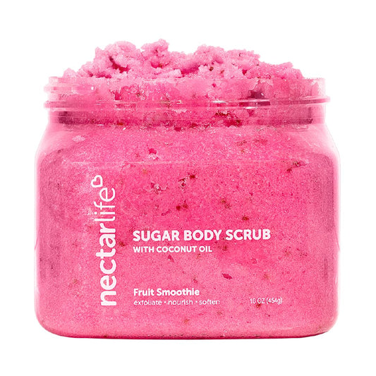 Nectar Life Exfoliating Sugar Scrub - Revitalize Your Skin with Coconut Oil & Shea Butter, Perfect Pre-Shave Exfoliator in Fruit Smoothie Scent (16 Ounce)