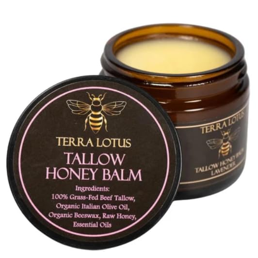Organic Grass-Fed Beef Tallow Balm with Raw Honey - All-Natural Moisturizing Cream for Soft, Smooth Skin - Handmade Lavender Formula (2 Oz)