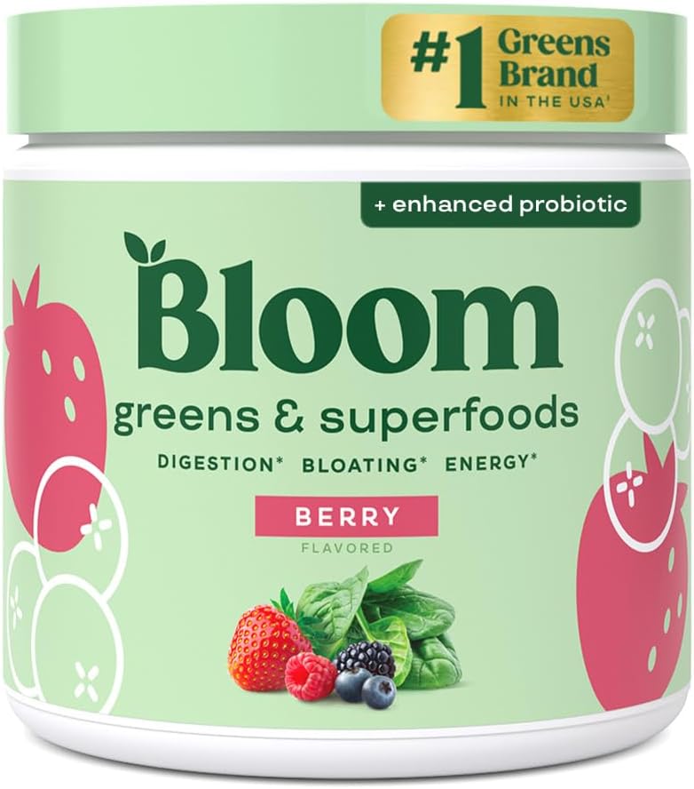 Greens and Superfoods Powder for Digestive Wellness with Digestive Enzymes, Probiotics, Spirulina, and Chlorella - Strawberry Kiwi Flavor, 30 Servings
