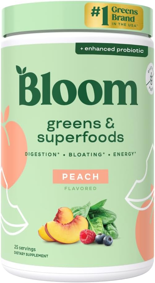 Greens and Superfoods Powder for Digestive Wellness with Digestive Enzymes, Probiotics, Spirulina, and Chlorella - Strawberry Kiwi Flavor, 30 Servings