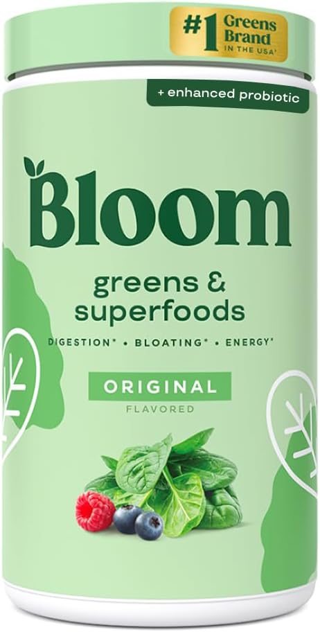 Greens and Superfoods Powder for Digestive Wellness with Digestive Enzymes, Probiotics, Spirulina, and Chlorella - Strawberry Kiwi Flavor, 30 Servings