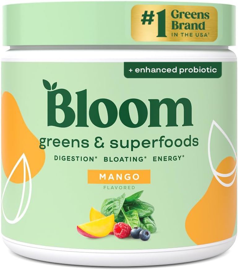 Greens and Superfoods Powder for Digestive Wellness with Digestive Enzymes, Probiotics, Spirulina, and Chlorella - Strawberry Kiwi Flavor, 30 Servings
