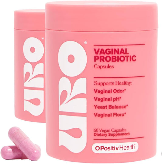 URO Women's Vaginal Probiotics with Prebiotics and Lactobacillus Blend - Supplement for Vaginal Health, pH Balance, and Flora Support - 60 Capsules (Pack of 2)