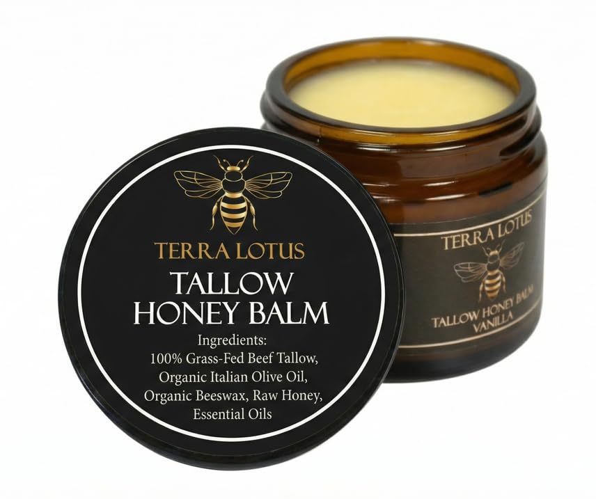 Organic Grass-Fed Beef Tallow Balm with Raw Honey - All-Natural Moisturizing Cream for Soft, Smooth Skin - Handmade Lavender Formula (2 Oz)
