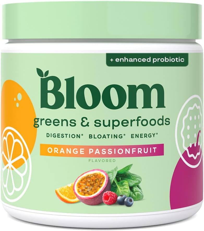 Greens and Superfoods Powder for Digestive Wellness with Digestive Enzymes, Probiotics, Spirulina, and Chlorella - Strawberry Kiwi Flavor, 30 Servings