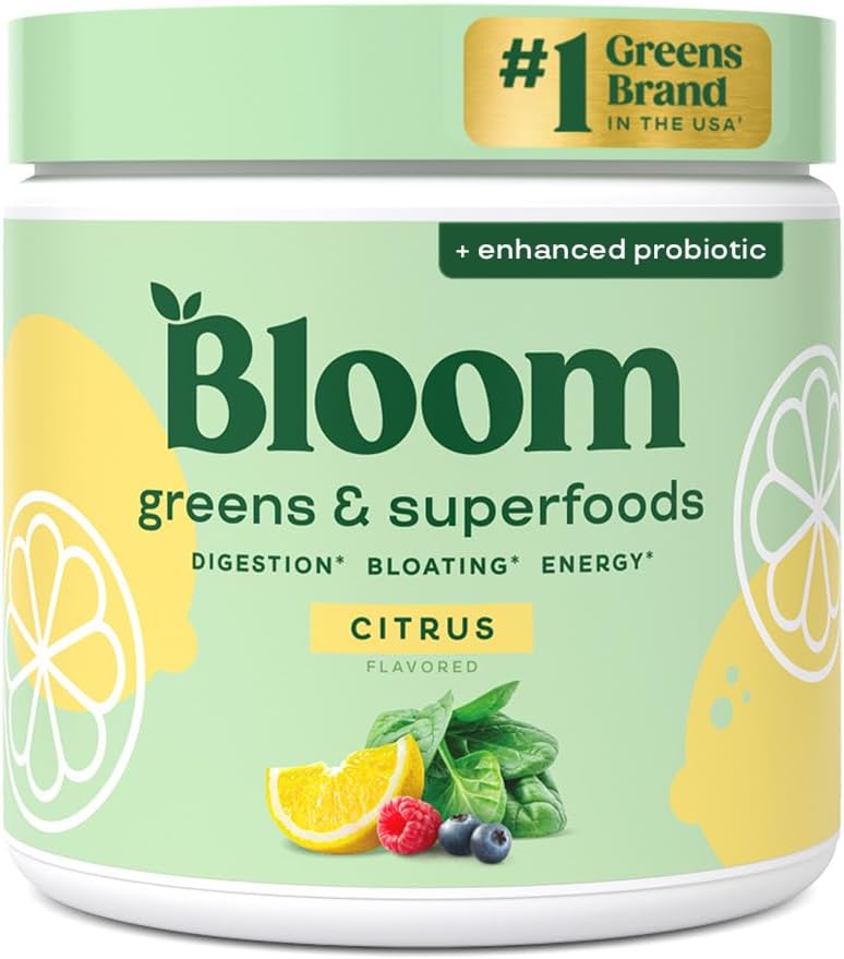 Greens and Superfoods Powder for Digestive Wellness with Digestive Enzymes, Probiotics, Spirulina, and Chlorella - Strawberry Kiwi Flavor, 30 Servings