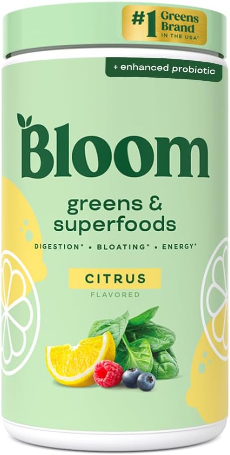 Greens and Superfoods Powder for Digestive Wellness with Digestive Enzymes, Probiotics, Spirulina, and Chlorella - Strawberry Kiwi Flavor, 30 Servings