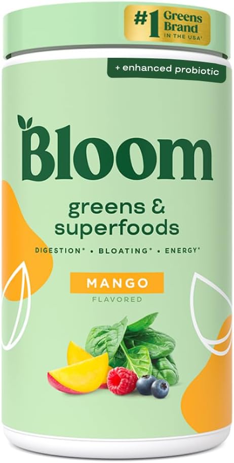 Greens and Superfoods Powder for Digestive Wellness with Digestive Enzymes, Probiotics, Spirulina, and Chlorella - Strawberry Kiwi Flavor, 30 Servings