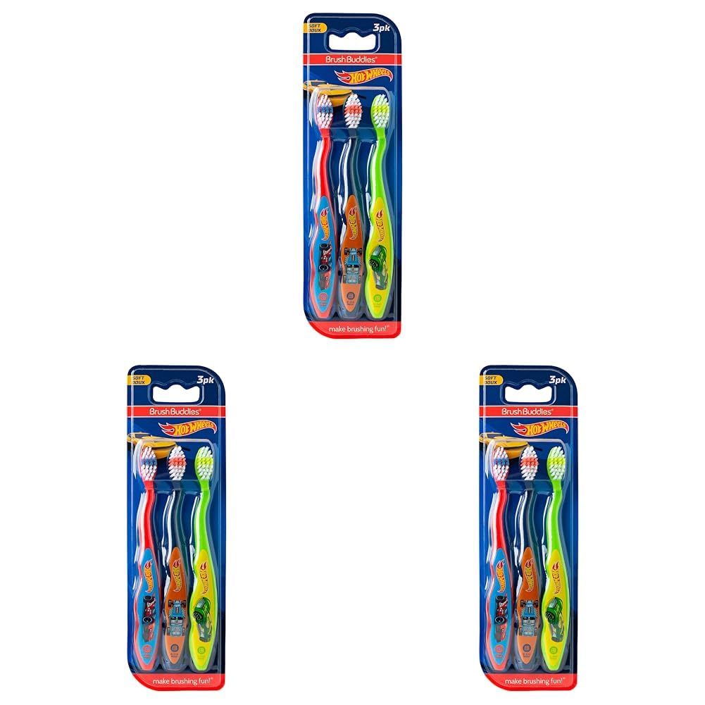 Hot Wheels Kids Toothbrush Set, Soft Bristles for Toddlers Ages 2-4, Pack of 6