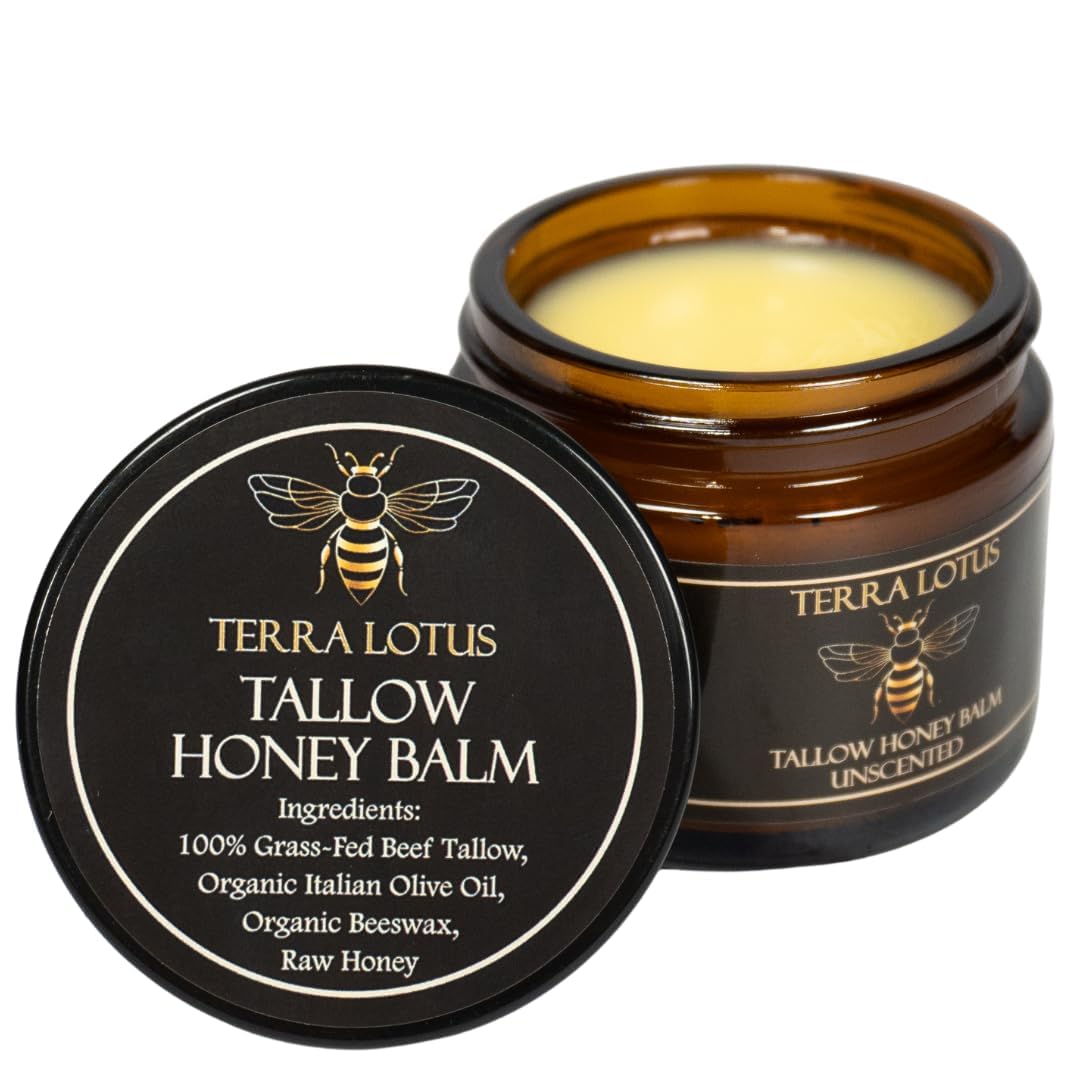 Organic Grass-Fed Beef Tallow Balm with Raw Honey - All-Natural Moisturizing Cream for Soft, Smooth Skin - Handmade Lavender Formula (2 Oz)