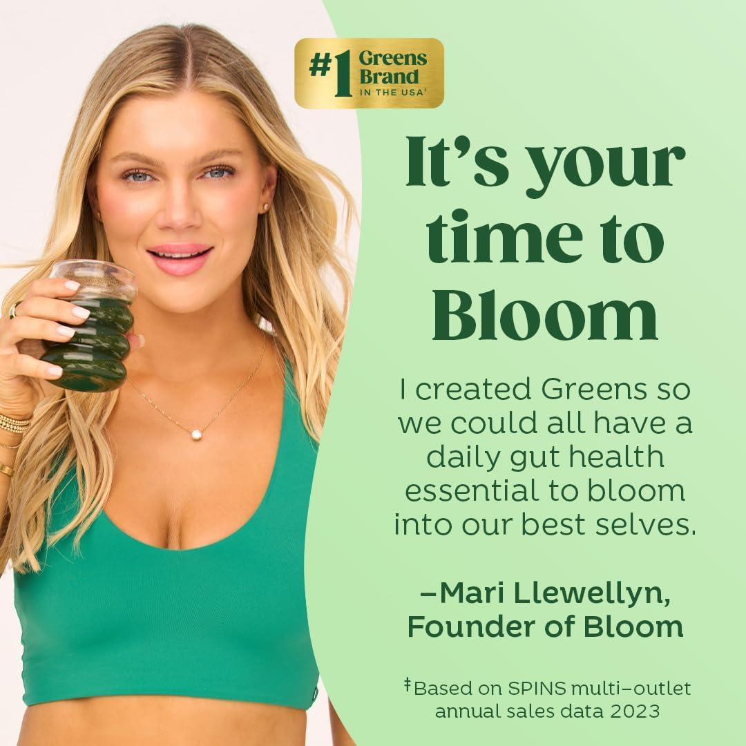 Greens and Superfoods Powder for Digestive Wellness with Digestive Enzymes, Probiotics, Spirulina, and Chlorella - Strawberry Kiwi Flavor, 30 Servings