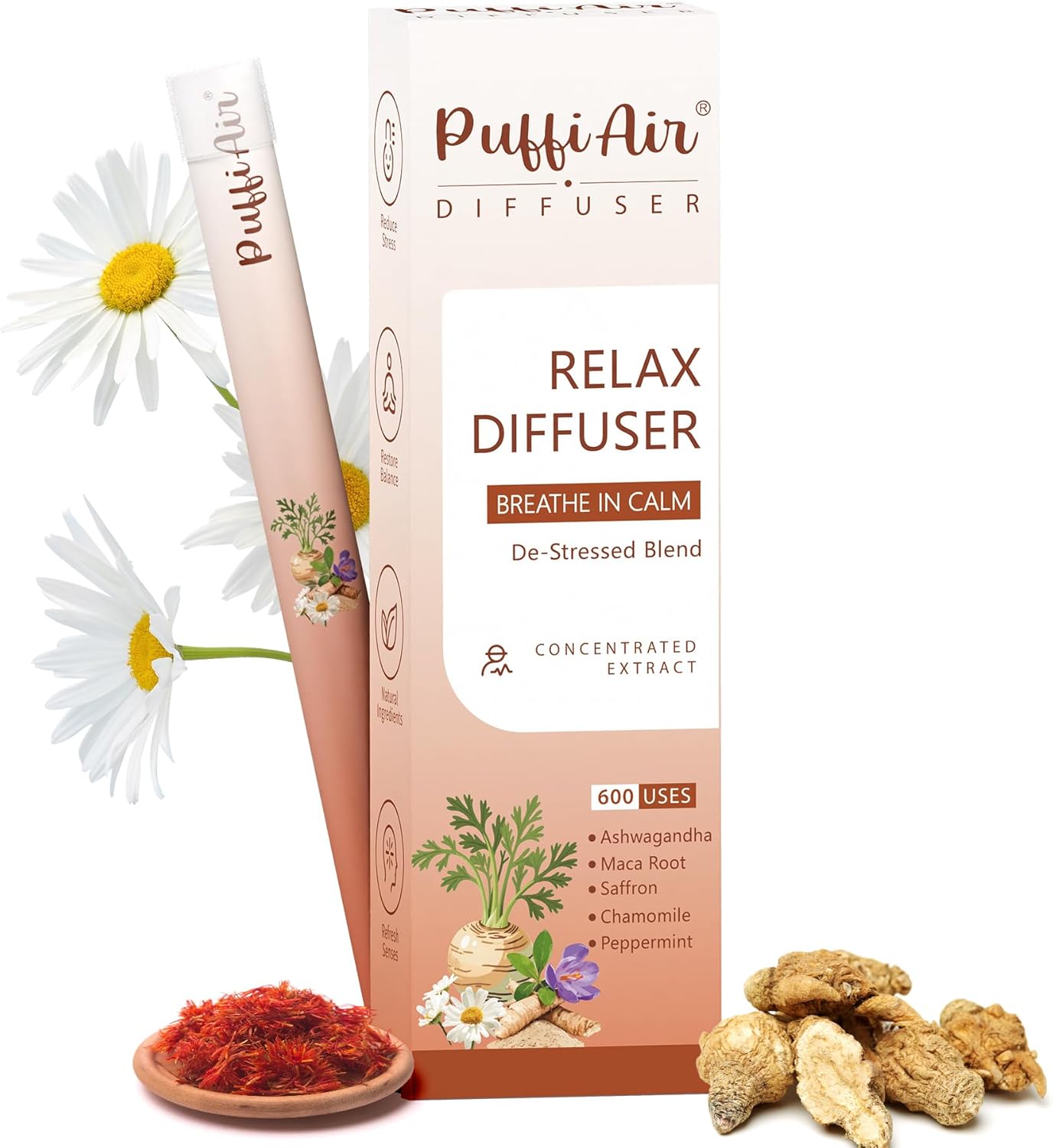 Herbal Diffuser Pen for Lung Health - Mullein, Thyme & Mint Blend for Enhanced Breathing, 600 Uses, Single Pack