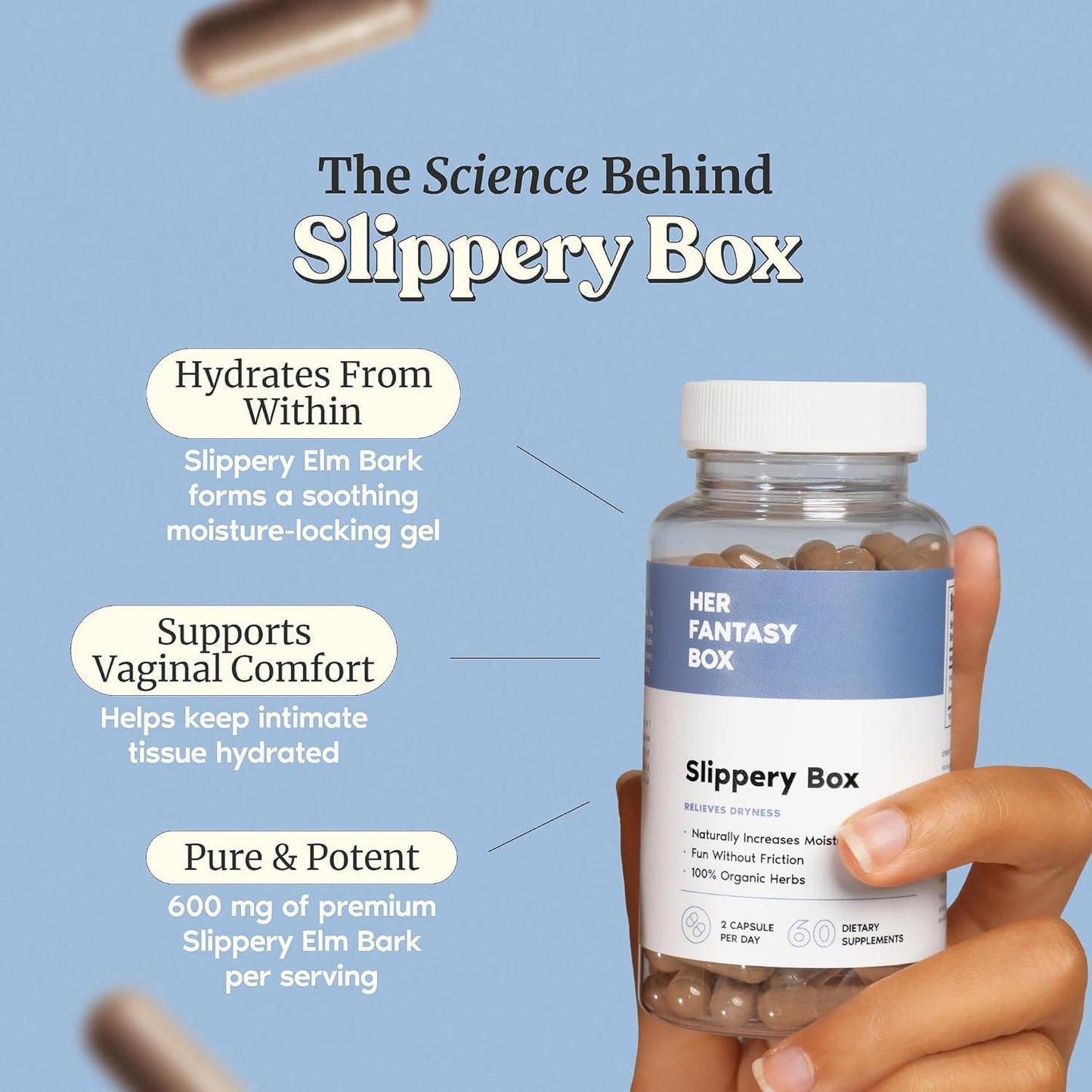 Slippery Elm Capsules for Feminine Wellness and Intimate Moisture Support – 60 Vegan Capsules