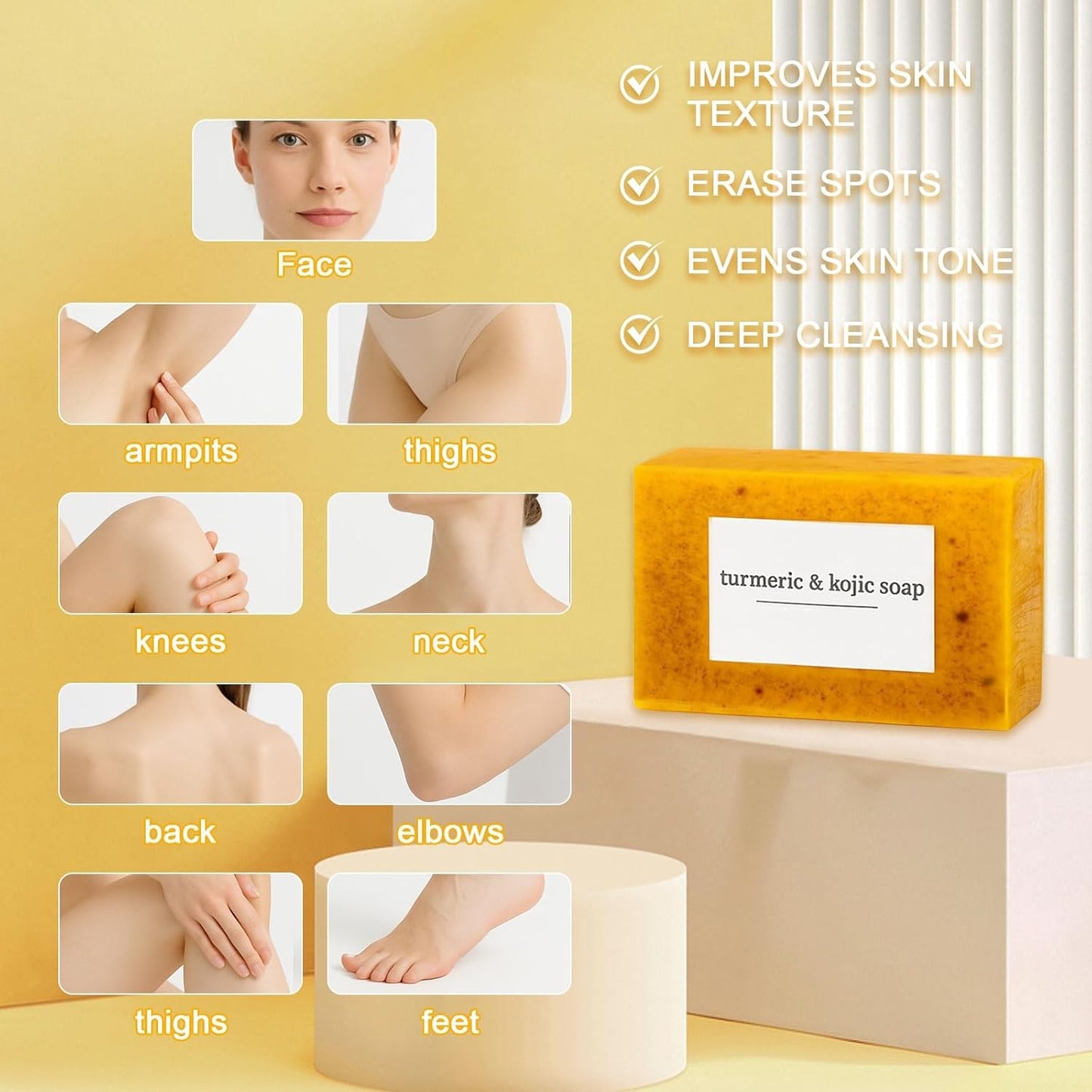 Turmeric Soap for Spot Removal - Organic Honey Lemon Turmeric Kojic Soap Bar for Face and Body, Daily Skin Care for Even Tone and Deep Cleansing Moisturization (3 Pieces)