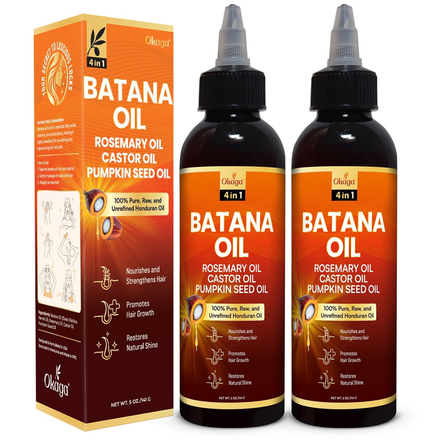 Batana Oil for Hair Growth with Rosemary, Castor, and Pumpkin Seed Oils - 100% Pure Unrefined Honduran Formula for Strengthening and Nourishing Scalp and Hair (5oz)