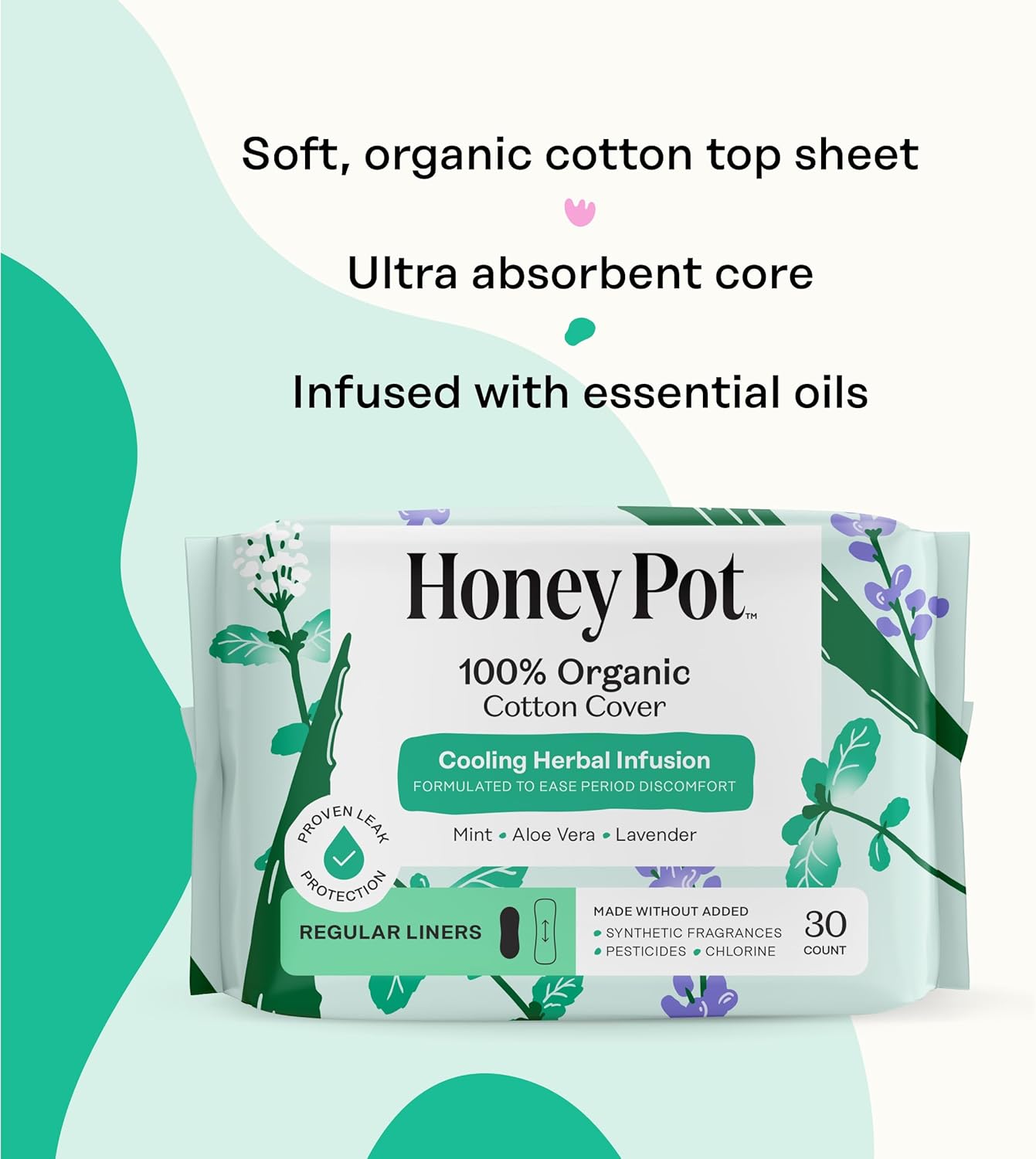 Herbal Everyday Panty Liners for Women - 120 Count, Infused with Essential Oils for a Refreshing Cooling Effect and Soft Organic Cotton Cover