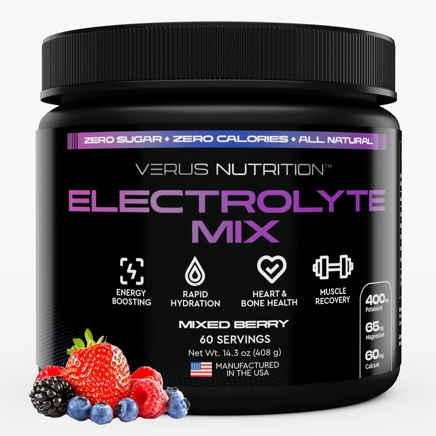 Sugar-Free Electrolyte Powder - Zero Calorie Hydration Mix for Fasting, Keto, and Vegan Diets | Natural Ingredients, 60 Servings