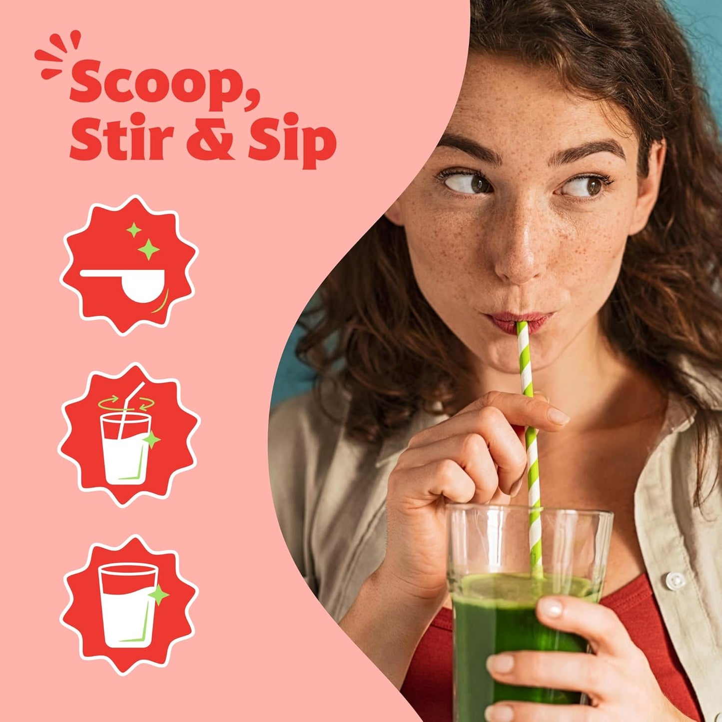 Sweet Greens and Superfoods Powder for Digestive Health, Greens Powder, Digestive Enzymes, Probiotics, Spirulina, Chlorella, Peach Hibiscus, 30 Servings