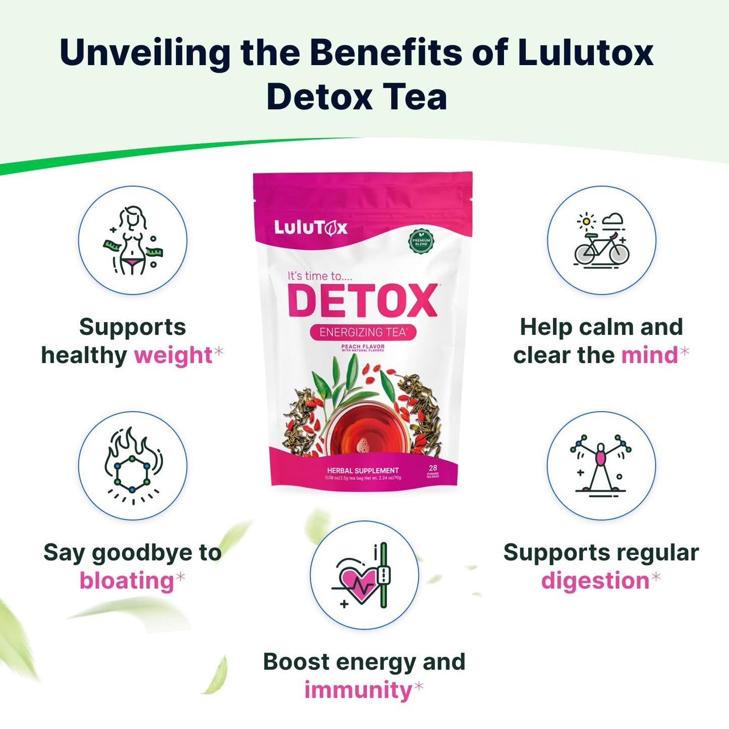 Detox Tea - Slimming Herbal Blend with Dandelion and Ginseng for Detoxification, Flat Belly, Bloating Relief, Healthy Weight Management, and Digestive Wellness - Peach Flavor (28 Servings)