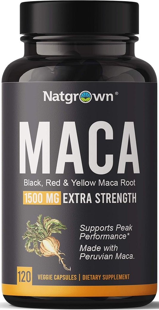 Organic Gelatinized Maca Root Powder Capsules - Black, Red & Yellow - 1500 Mg per Serving - Non-GMO, Gluten-Free, Vegan - 120 Count
