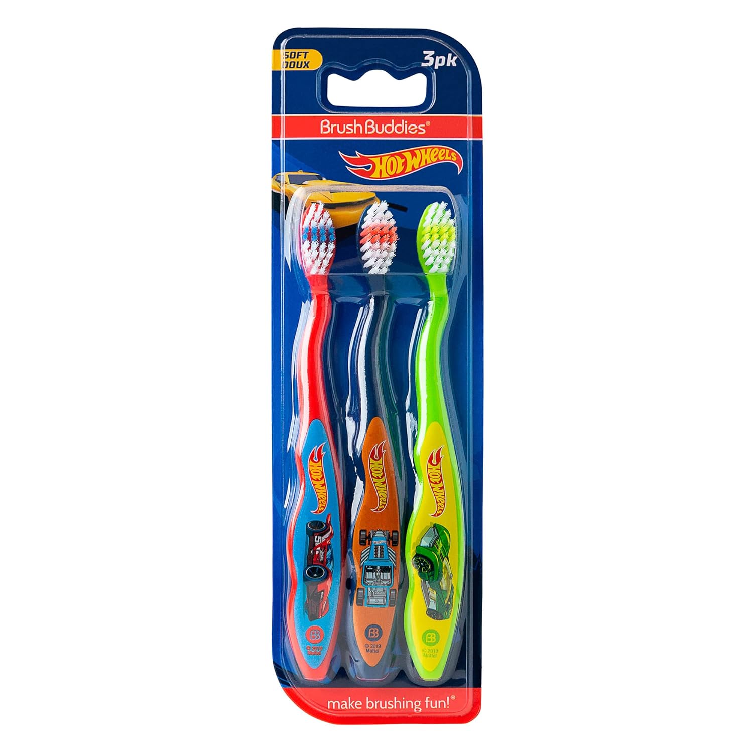 Hot Wheels Kids Toothbrush Set, Soft Bristles for Toddlers Ages 2-4, Pack of 6