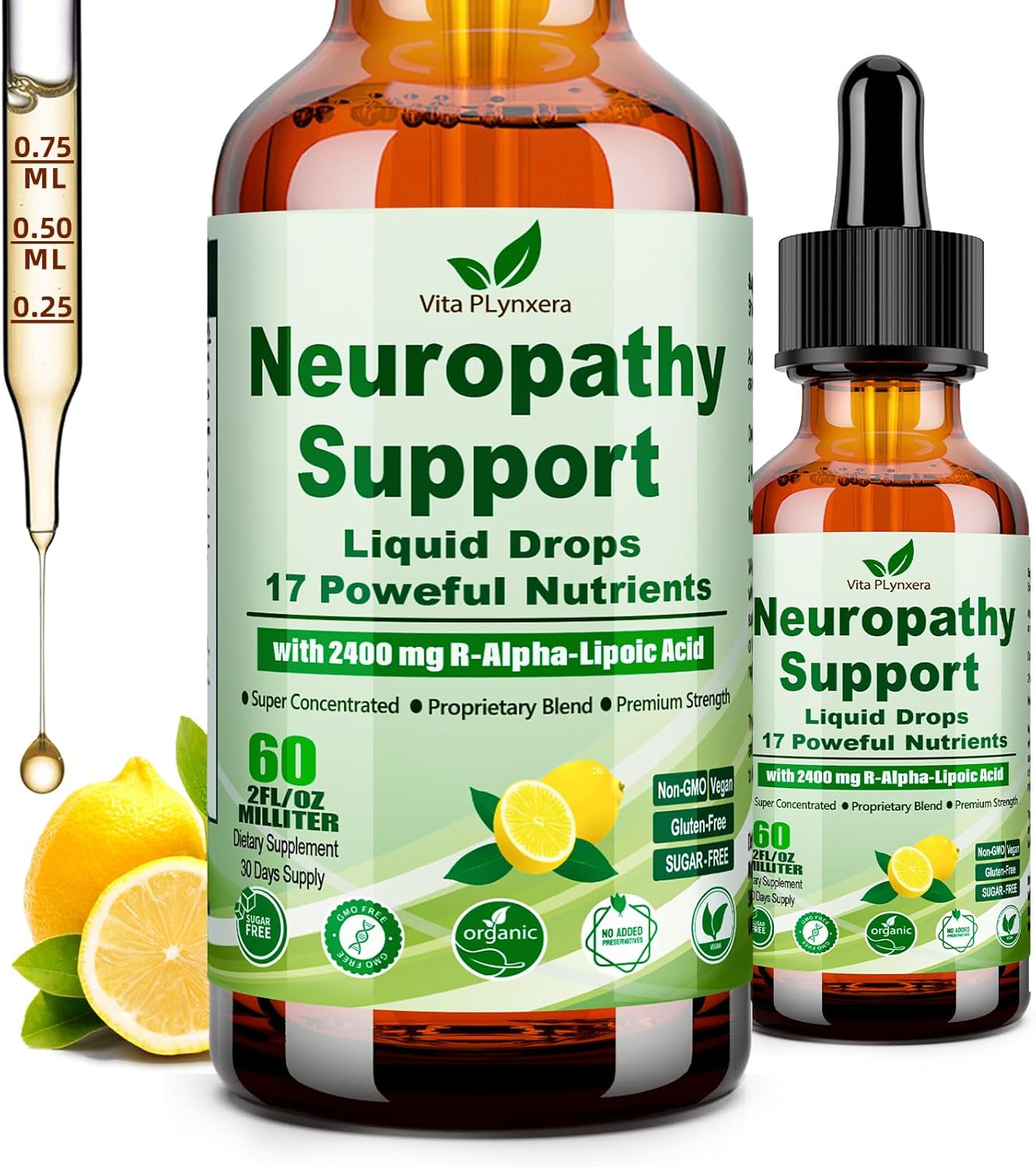 Neuropathy Support Liquid Drops with Advanced 17-In-1 Formula: Stabilized R-Alpha Lipoic Acid, Acetyl L-Carnitine, Vitamin B-Complex, and Magnesium for Enhanced Nerve Health and Antioxidant Energy
