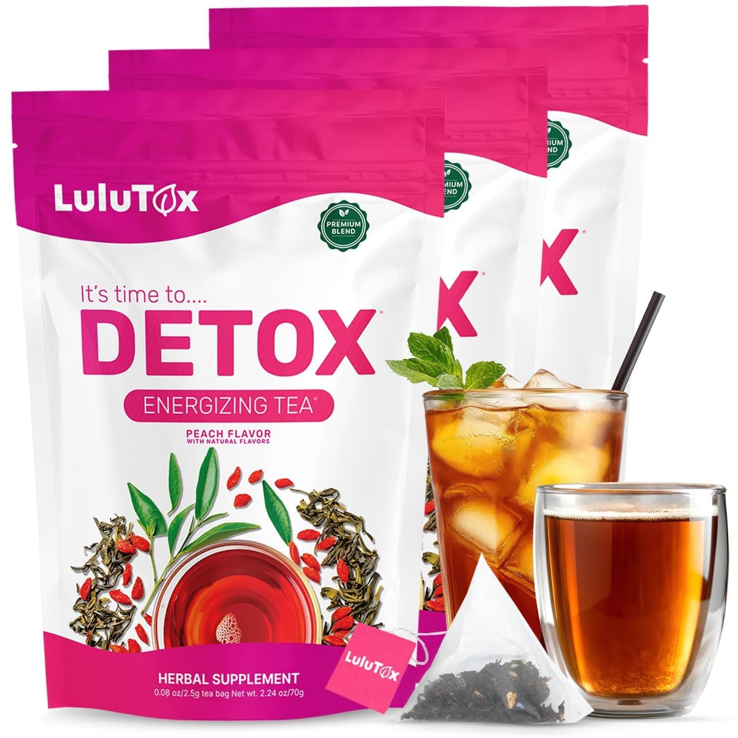 Detox Tea - Slimming Herbal Blend with Dandelion and Ginseng for Detoxification, Flat Belly, Bloating Relief, Healthy Weight Management, and Digestive Wellness - Peach Flavor (28 Servings)