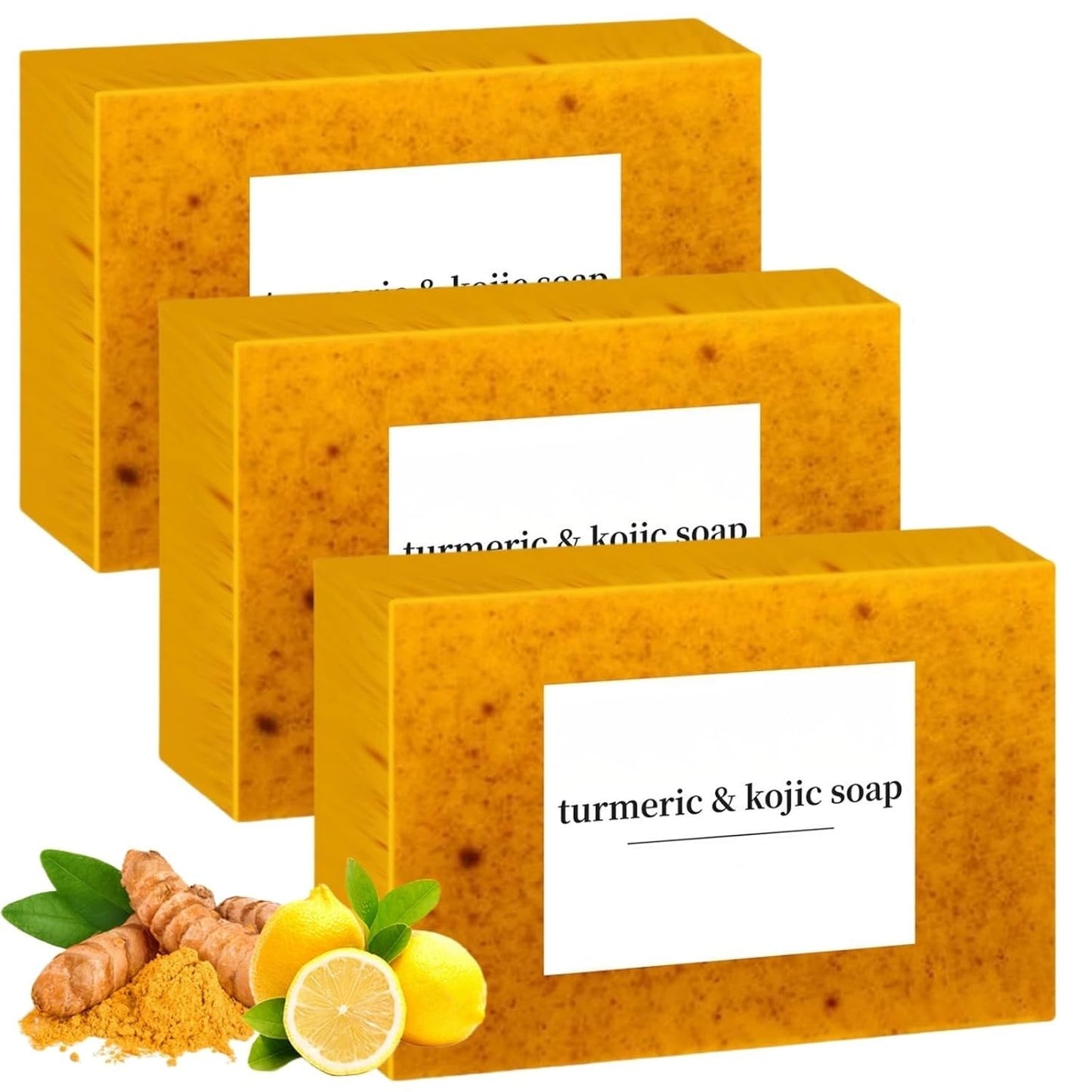 Turmeric Soap for Spot Removal - Organic Honey Lemon Turmeric Kojic Soap Bar for Face and Body, Daily Skin Care for Even Tone and Deep Cleansing Moisturization (3 Pieces)