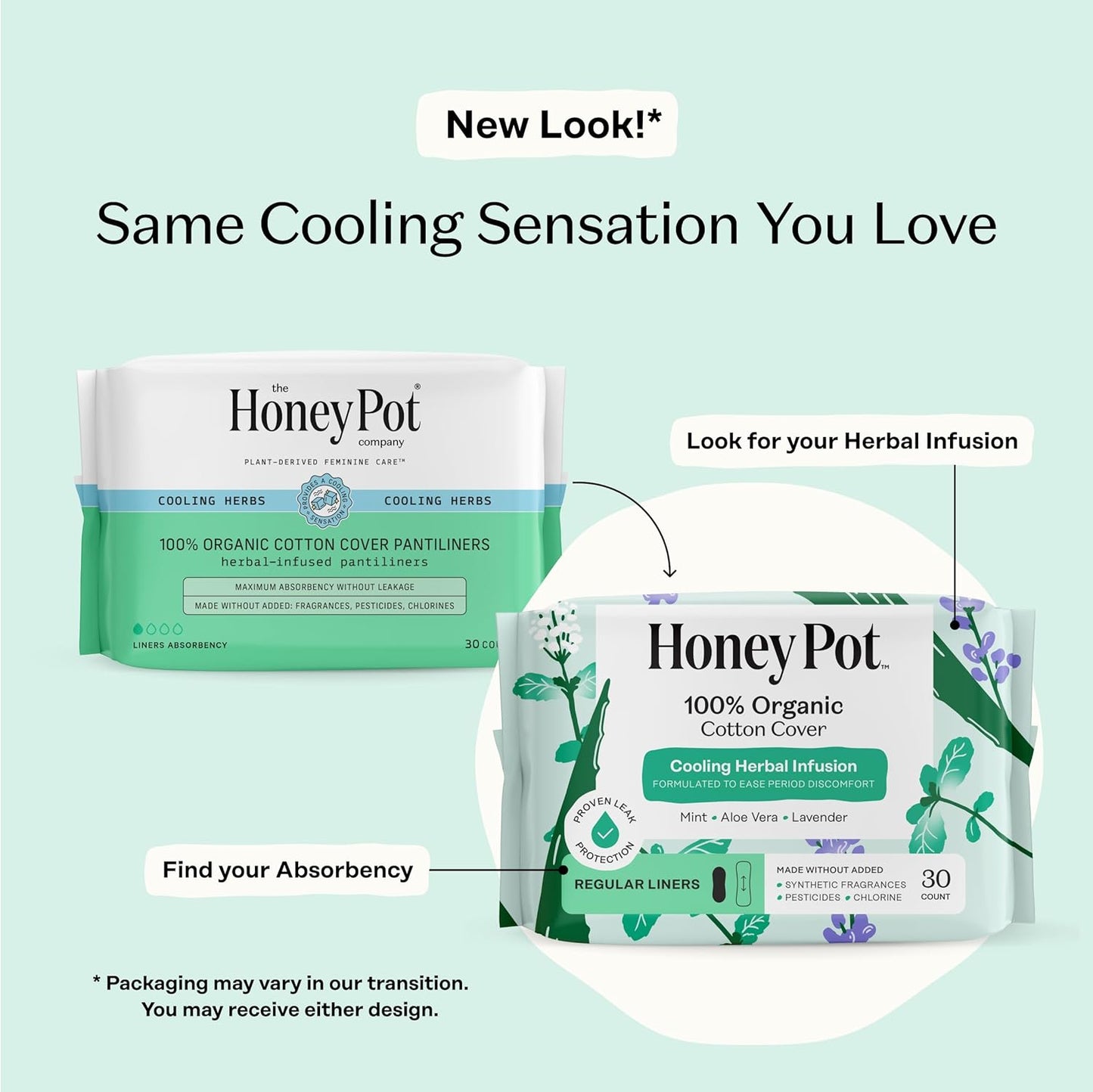 Herbal Everyday Panty Liners for Women - 120 Count, Infused with Essential Oils for a Refreshing Cooling Effect and Soft Organic Cotton Cover