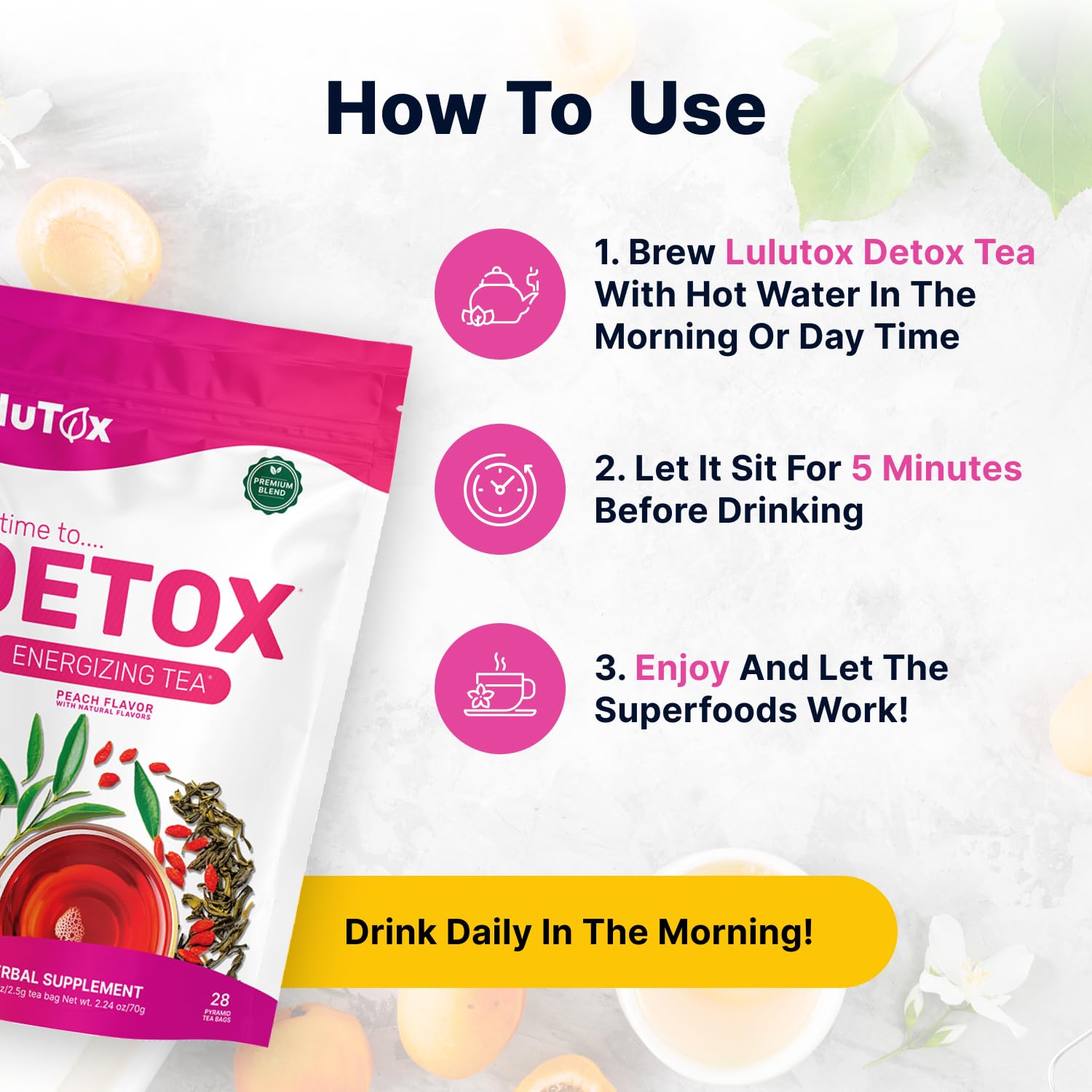 Detox Tea - Slimming Herbal Blend with Dandelion and Ginseng for Detoxification, Flat Belly, Bloating Relief, Healthy Weight Management, and Digestive Wellness - Peach Flavor (28 Servings)