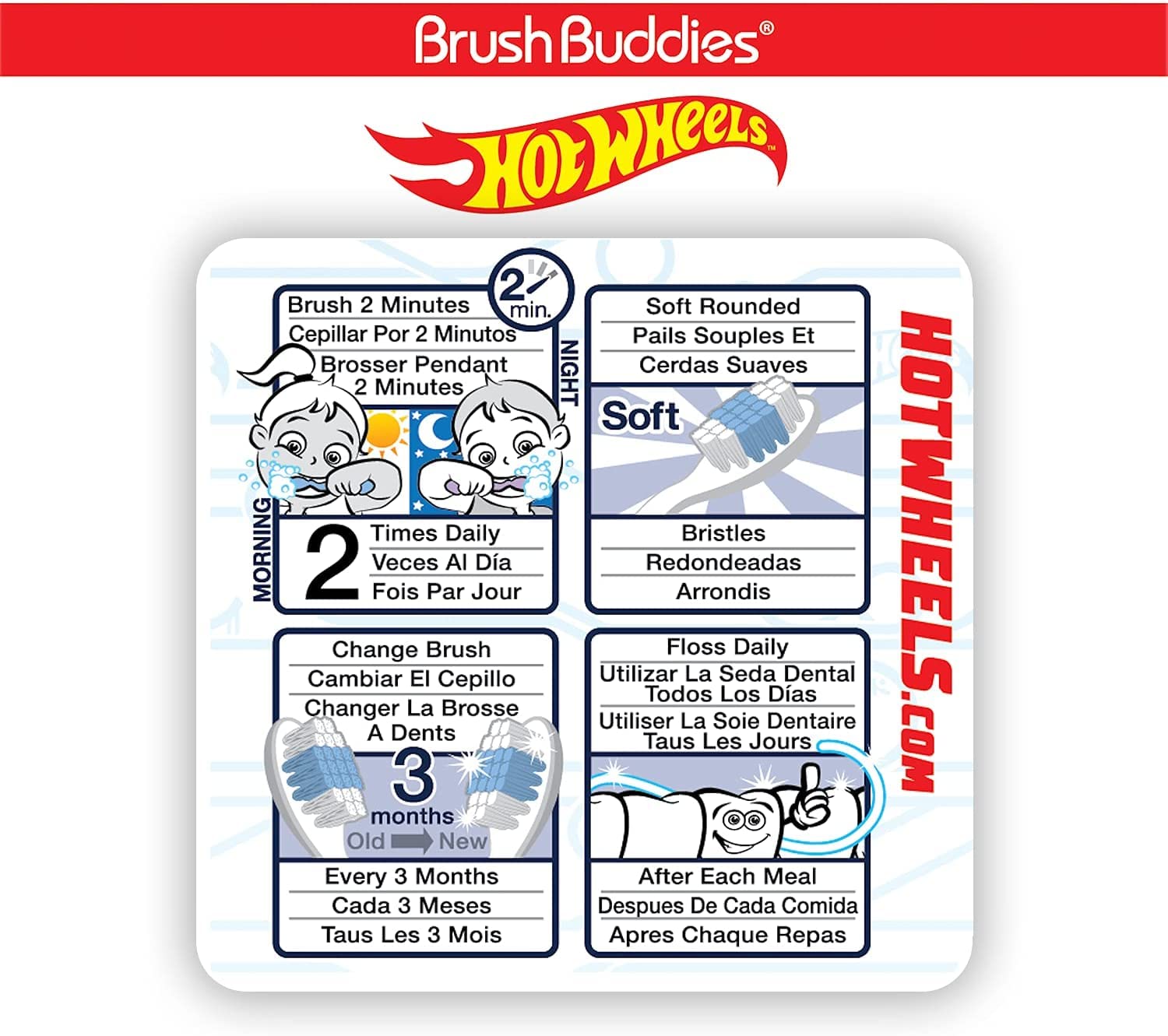 Hot Wheels Kids Toothbrush Set, Soft Bristles for Toddlers Ages 2-4, Pack of 6