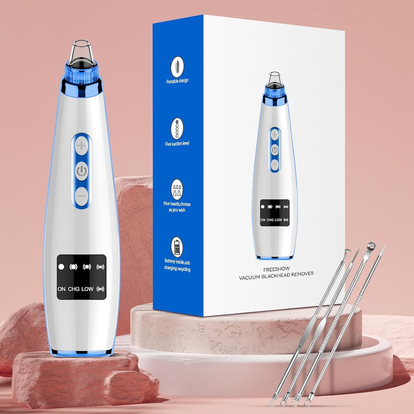 Upgraded Electric Blackhead Remover and Pore Vacuum with 5 Suction Levels, 5 Probes, and USB Rechargeable Design for Effective Facial Cleansing for All Genders
