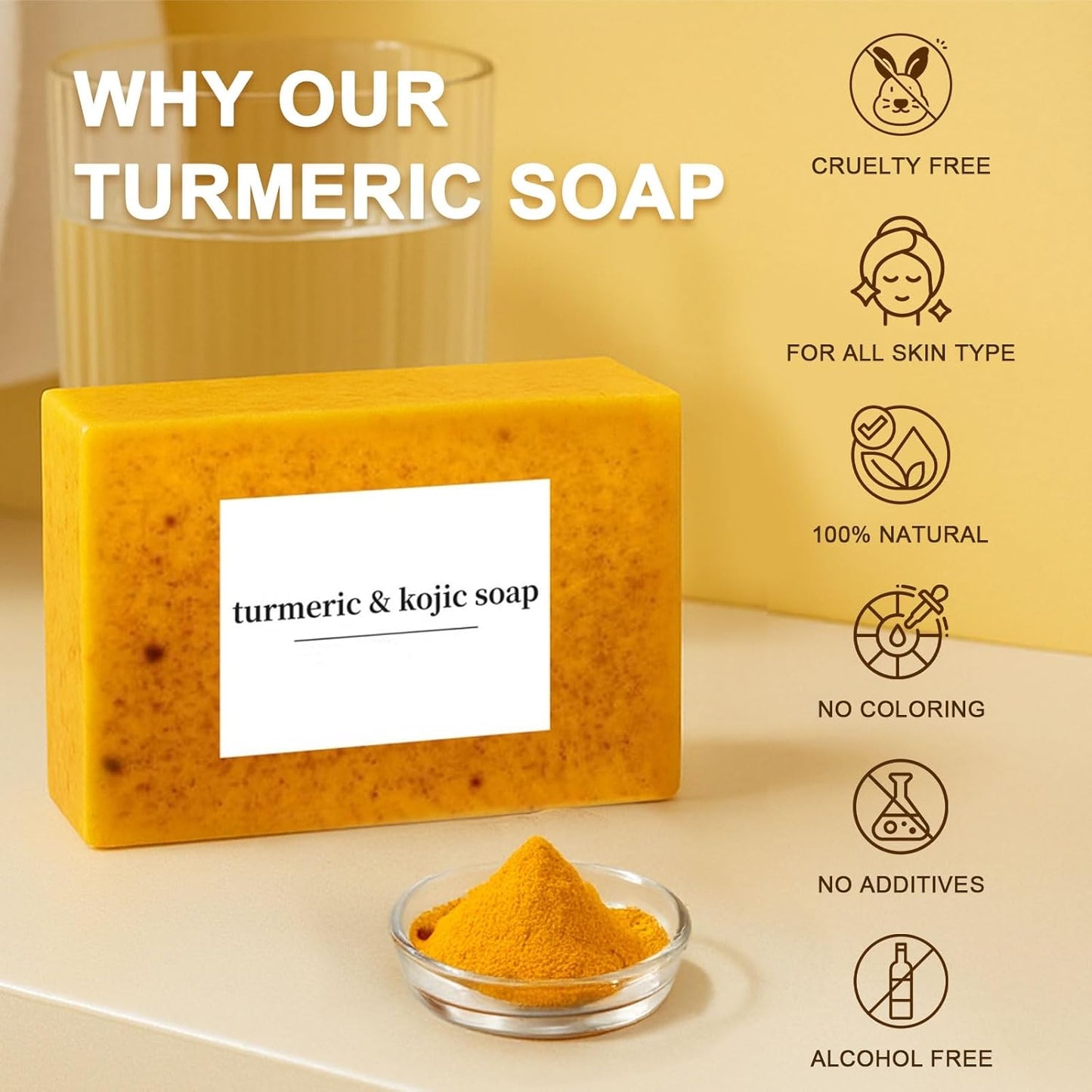 Turmeric Soap for Spot Removal - Organic Honey Lemon Turmeric Kojic Soap Bar for Face and Body, Daily Skin Care for Even Tone and Deep Cleansing Moisturization (3 Pieces)