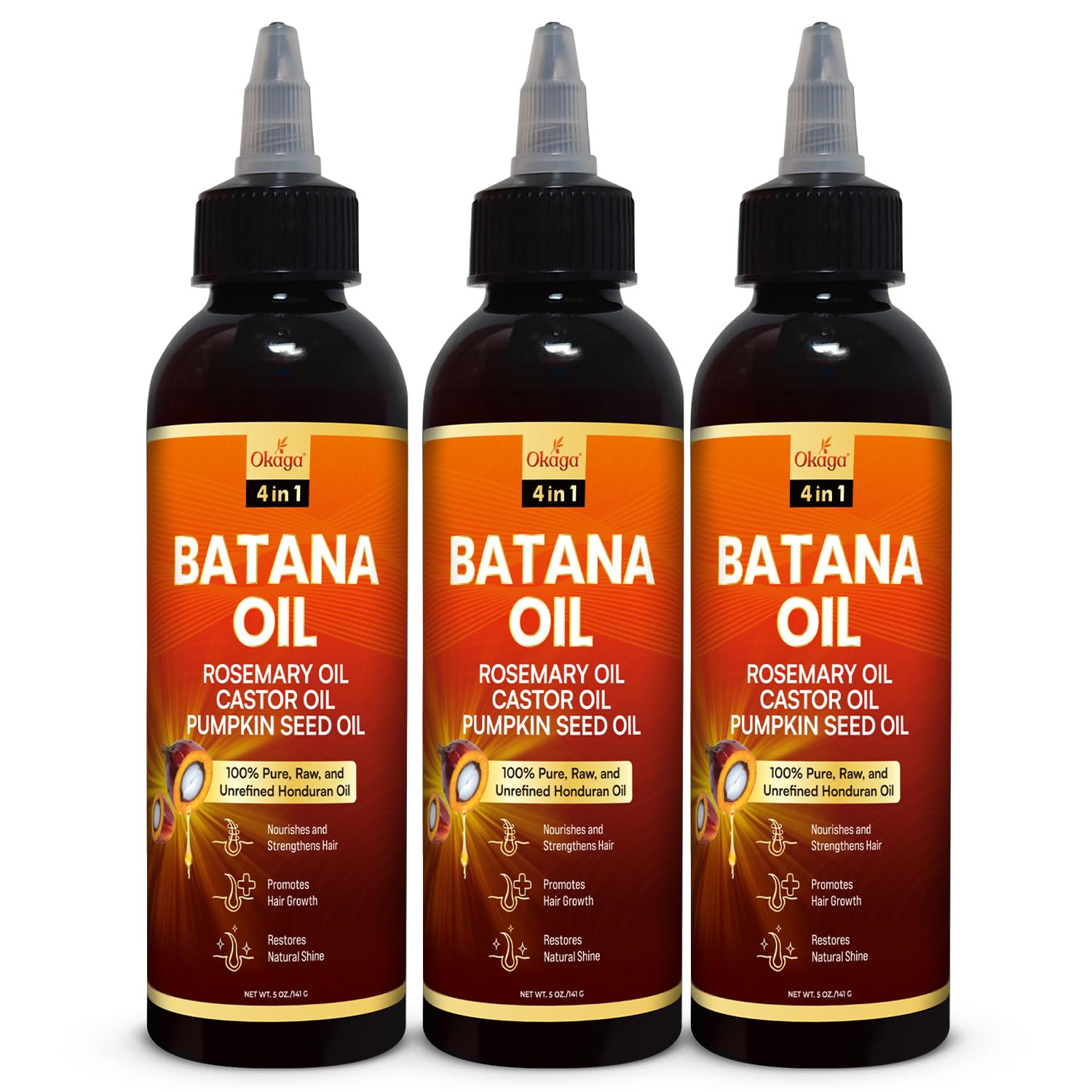 Batana Oil for Hair Growth with Rosemary, Castor, and Pumpkin Seed Oils - 100% Pure Unrefined Honduran Formula for Strengthening and Nourishing Scalp and Hair (5oz)