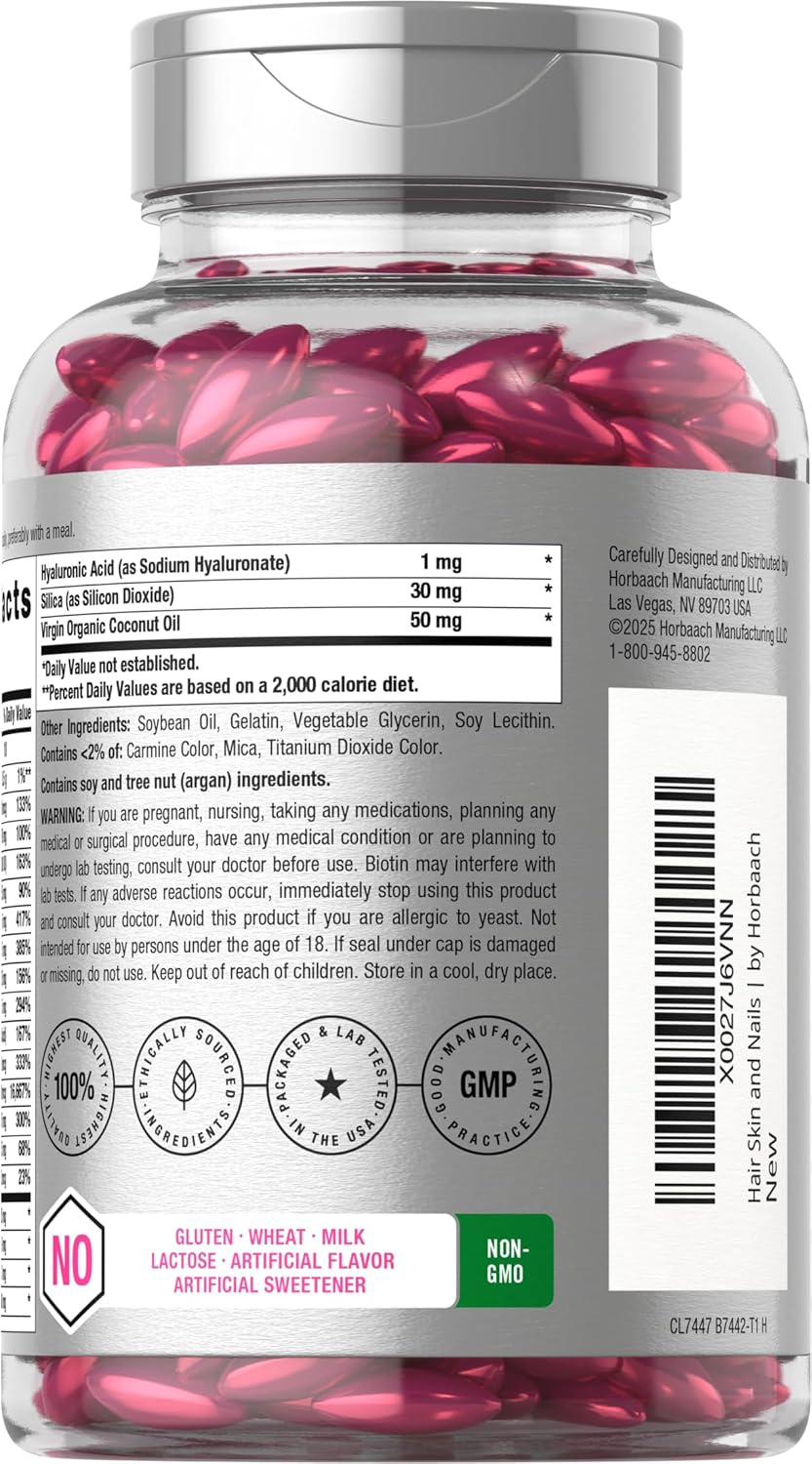Hair, Skin, and Nails Supplement - 300 Softgels with Biotin, Collagen, Argan Oil, and Coconut Oil - Non-GMO and Gluten-Free