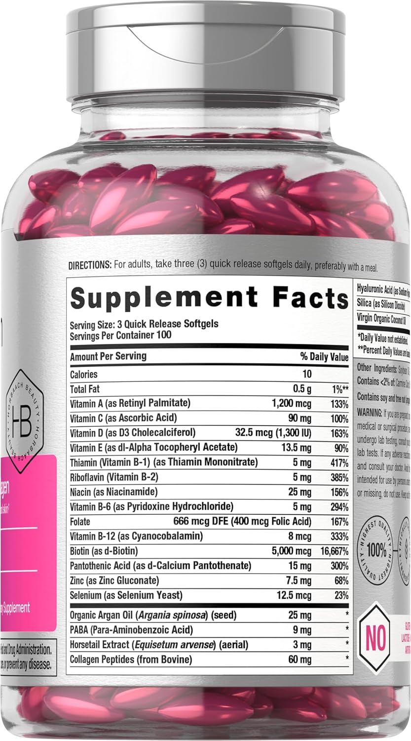 Hair, Skin, and Nails Supplement - 300 Softgels with Biotin, Collagen, Argan Oil, and Coconut Oil - Non-GMO and Gluten-Free
