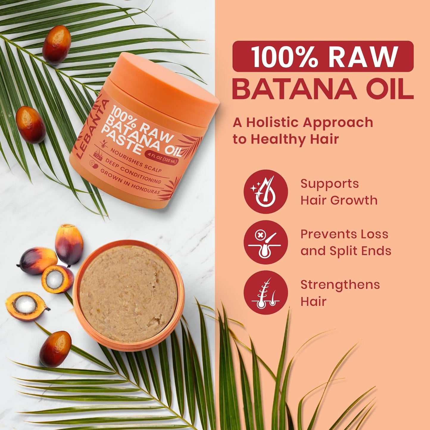 Raw Batana Oil for Hair Growth - 100% Pure Organic 4oz from Honduras for Thick and Strong Natural Hair - Dr. Sebi Unrefined Cold Pressed Scalp Treatment for Women (1 Pack)