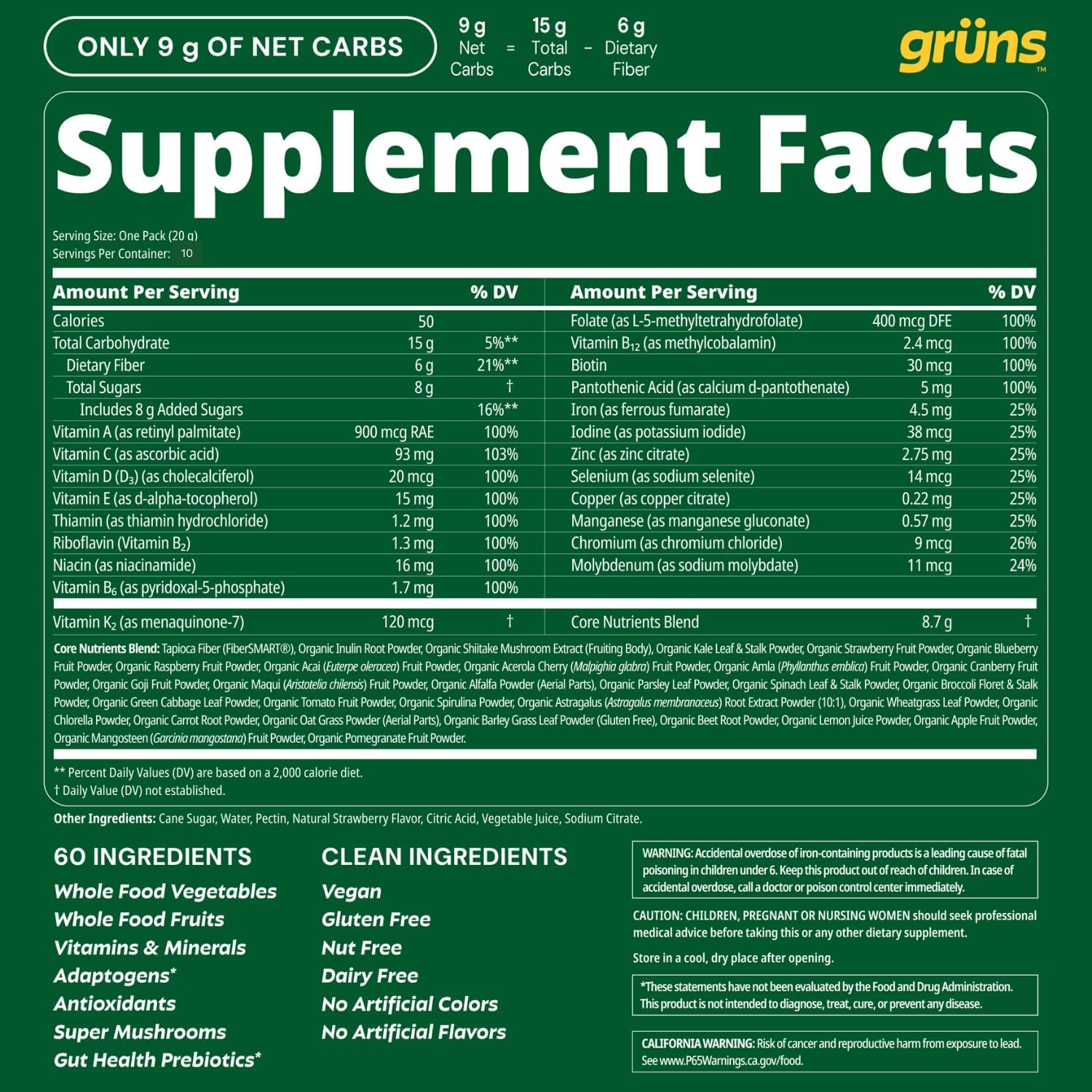 Adults Super Greens Gummies, Multivitamin Superfood Gummy Bears, Spirulina, Chlorella, Prebiotics & Fiber Gummies for Digestive Health, Adaptogens Supplement, 20 Vitamins & Minerals, 10 Count