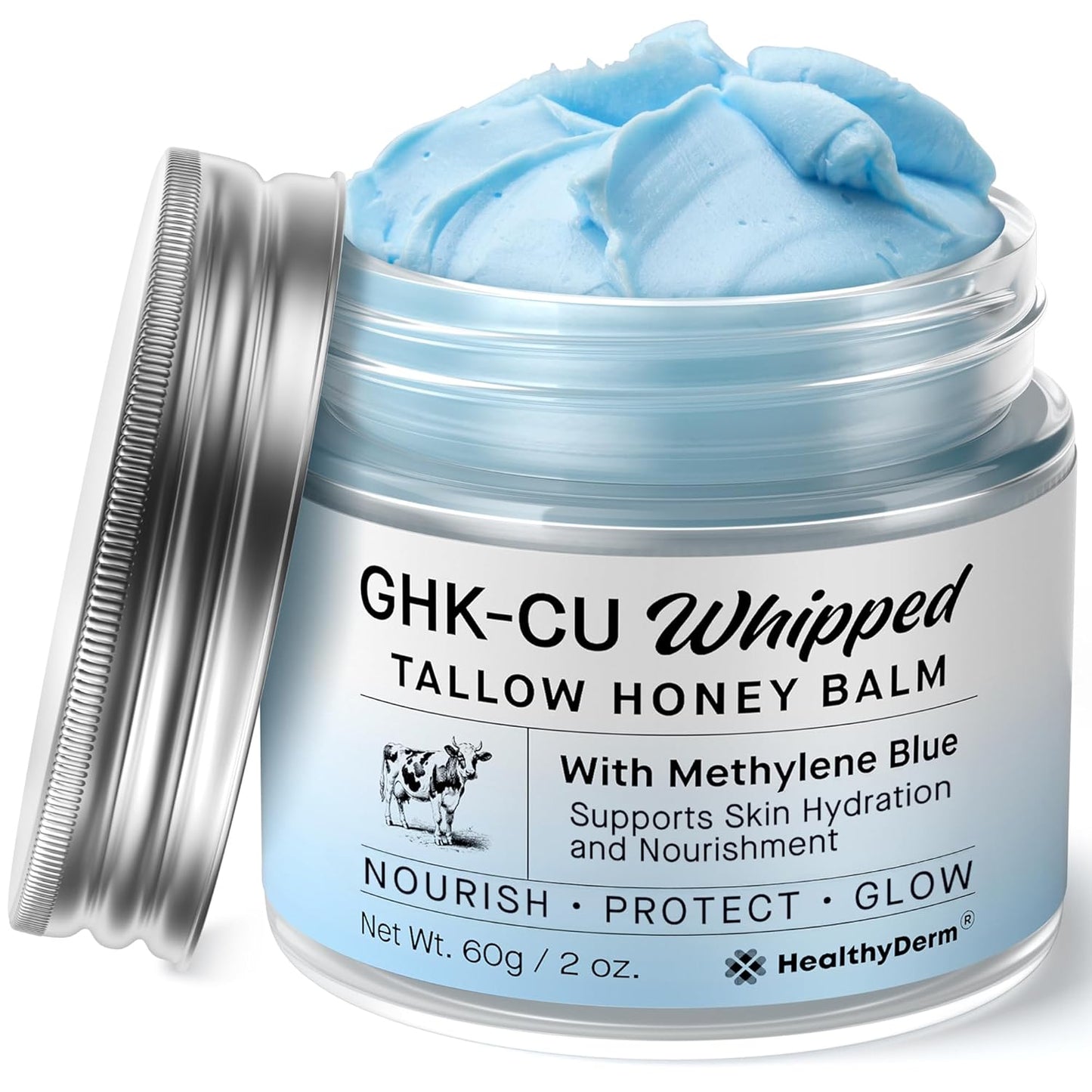 Copper Peptides GHK-Cu Beef Tallow Skin Balm with Methylene Blue, Manuka Honey & Vitamin E – Natural Moisturizer for Mature, Dry & Sensitive Skin – 2 Oz