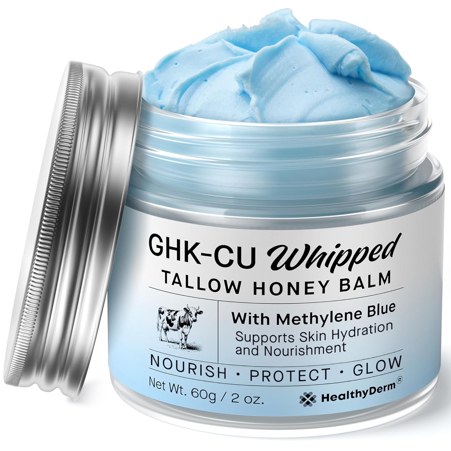 Copper Peptides GHK-Cu Beef Tallow Skin Balm with Methylene Blue, Manuka Honey & Vitamin E – Natural Moisturizer for Mature, Dry & Sensitive Skin – 2 Oz