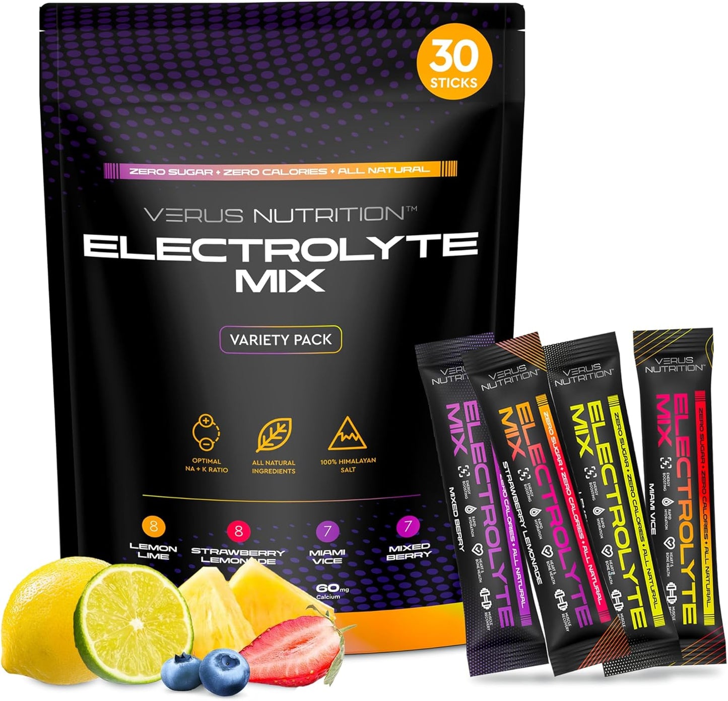 Sugar-Free Electrolyte Powder - Zero Calorie Hydration Mix for Fasting, Keto, and Vegan Diets | Natural Ingredients, 60 Servings