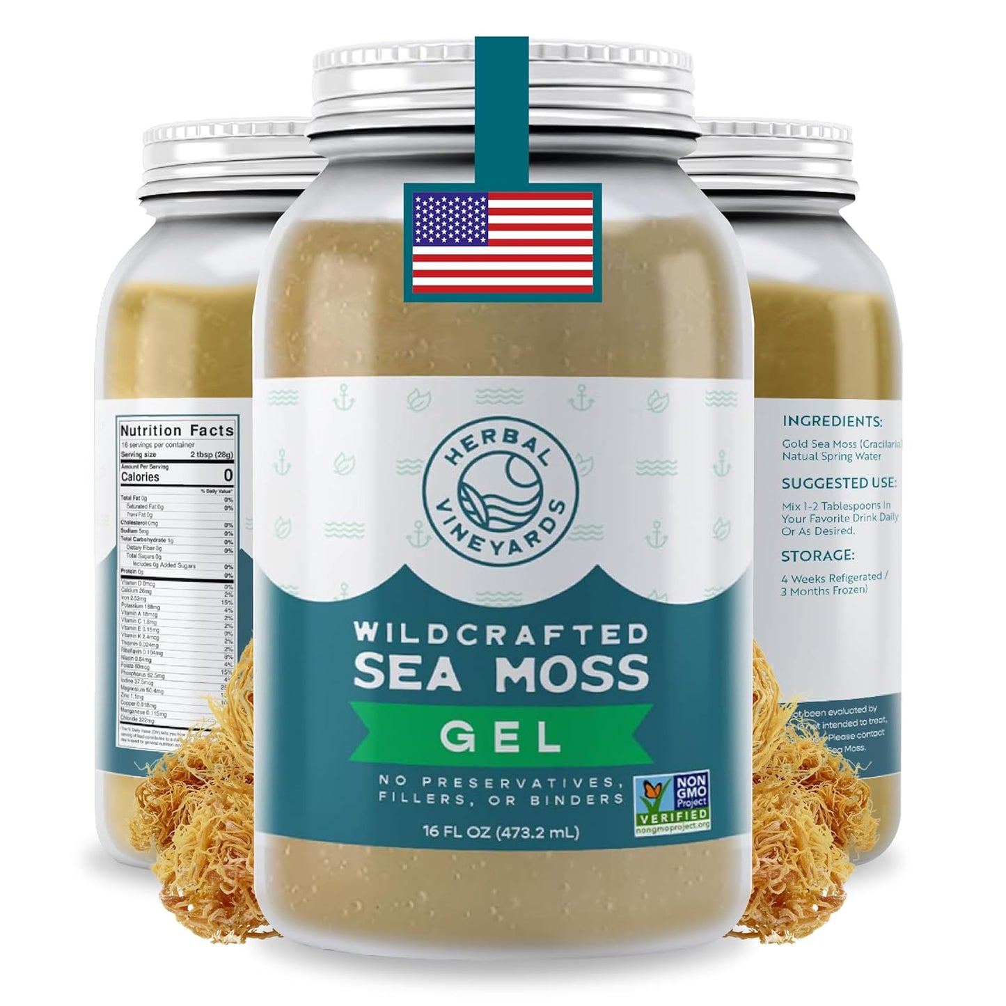 Wildcrafted Irish Gold Sea Moss Gel 16 Oz - Organic Seamoss Gel Made with Dried Seaweed & Fresh Sea Vegetables, Natural & Plant-Based, Harvested in Pristine Waters, USA