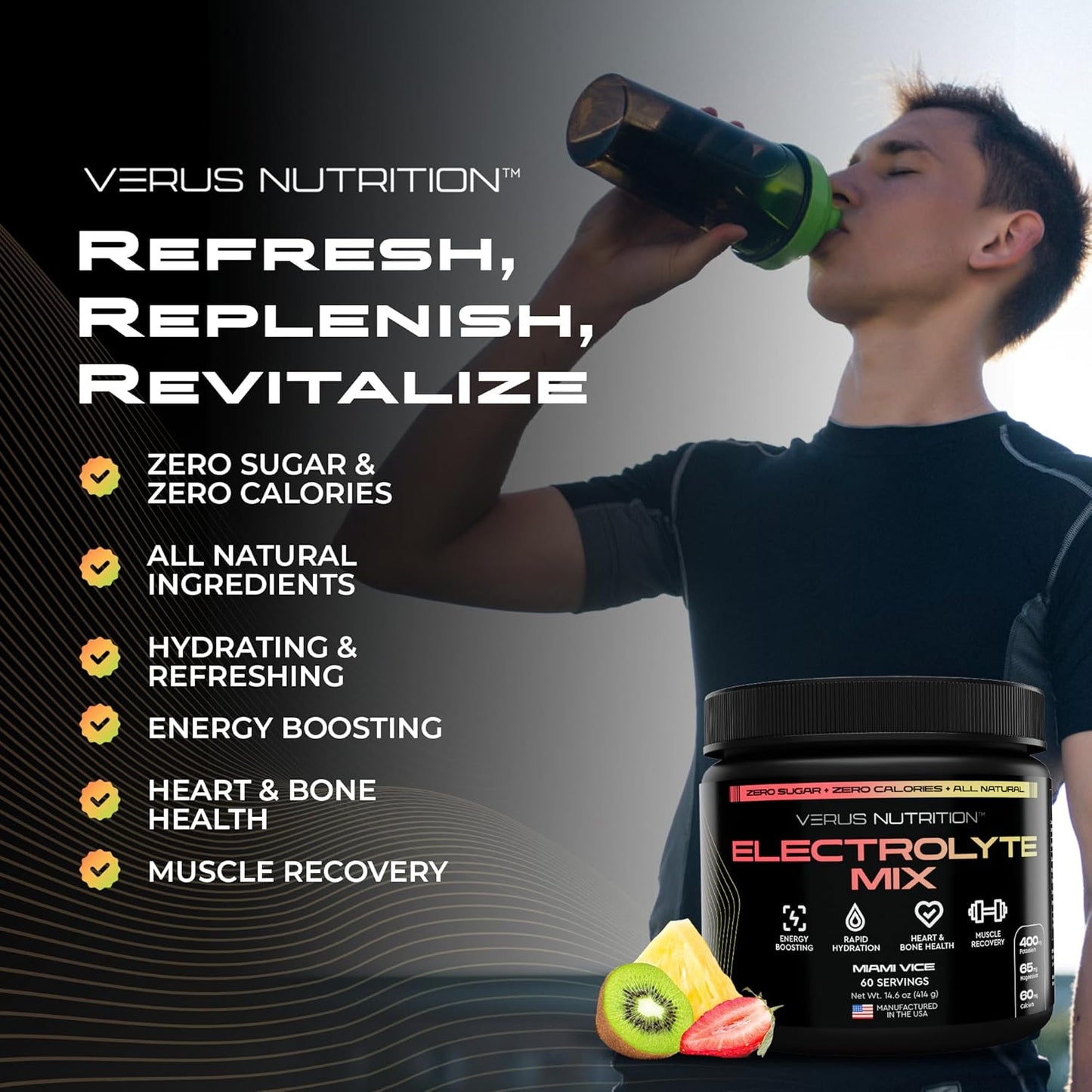 Sugar-Free Electrolyte Powder - Zero Calorie Hydration Mix for Fasting, Keto, and Vegan Diets | Natural Ingredients, 60 Servings