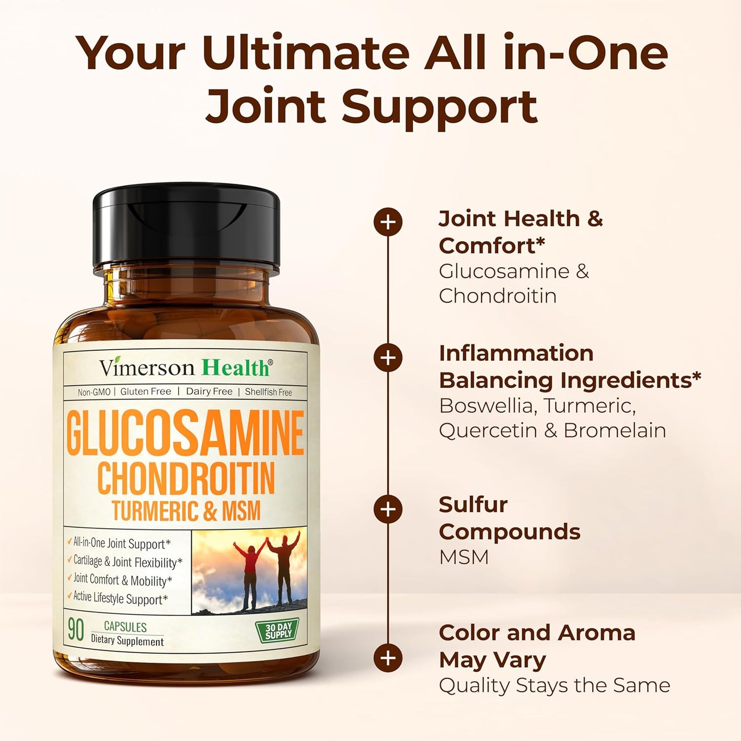 Glucosamine Chondroitin MSM Joint Support Supplement for Optimal Cartilage and Joint Health - 1500 mg Glucosamine Sulfate, Chondroitin, and MSM - 90 Capsules