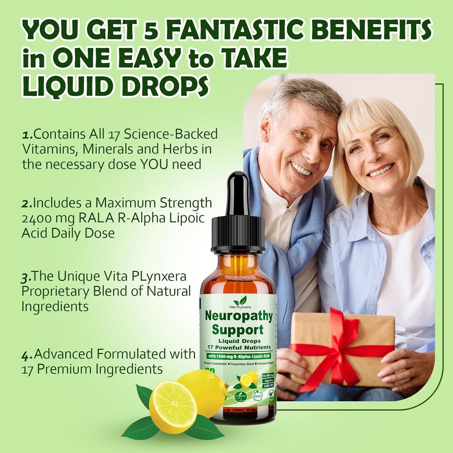 Neuropathy Support Liquid Drops with Advanced 17-In-1 Formula: Stabilized R-Alpha Lipoic Acid, Acetyl L-Carnitine, Vitamin B-Complex, and Magnesium for Enhanced Nerve Health and Antioxidant Energy