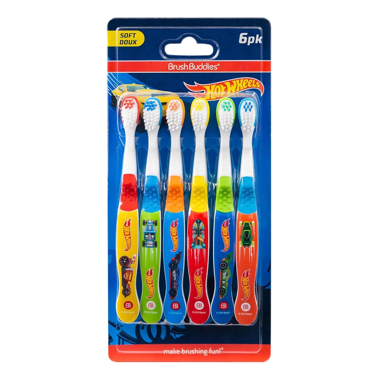 Hot Wheels Kids Toothbrush Set, Soft Bristles for Toddlers Ages 2-4, Pack of 6