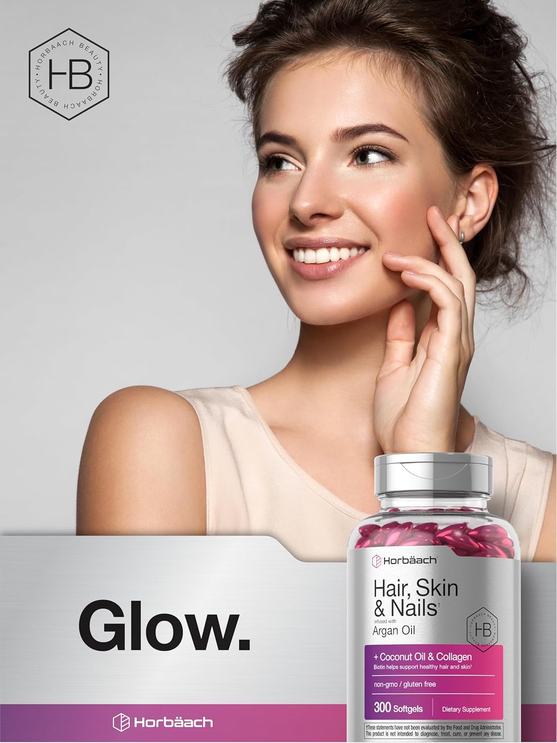 Hair, Skin, and Nails Supplement - 300 Softgels with Biotin, Collagen, Argan Oil, and Coconut Oil - Non-GMO and Gluten-Free